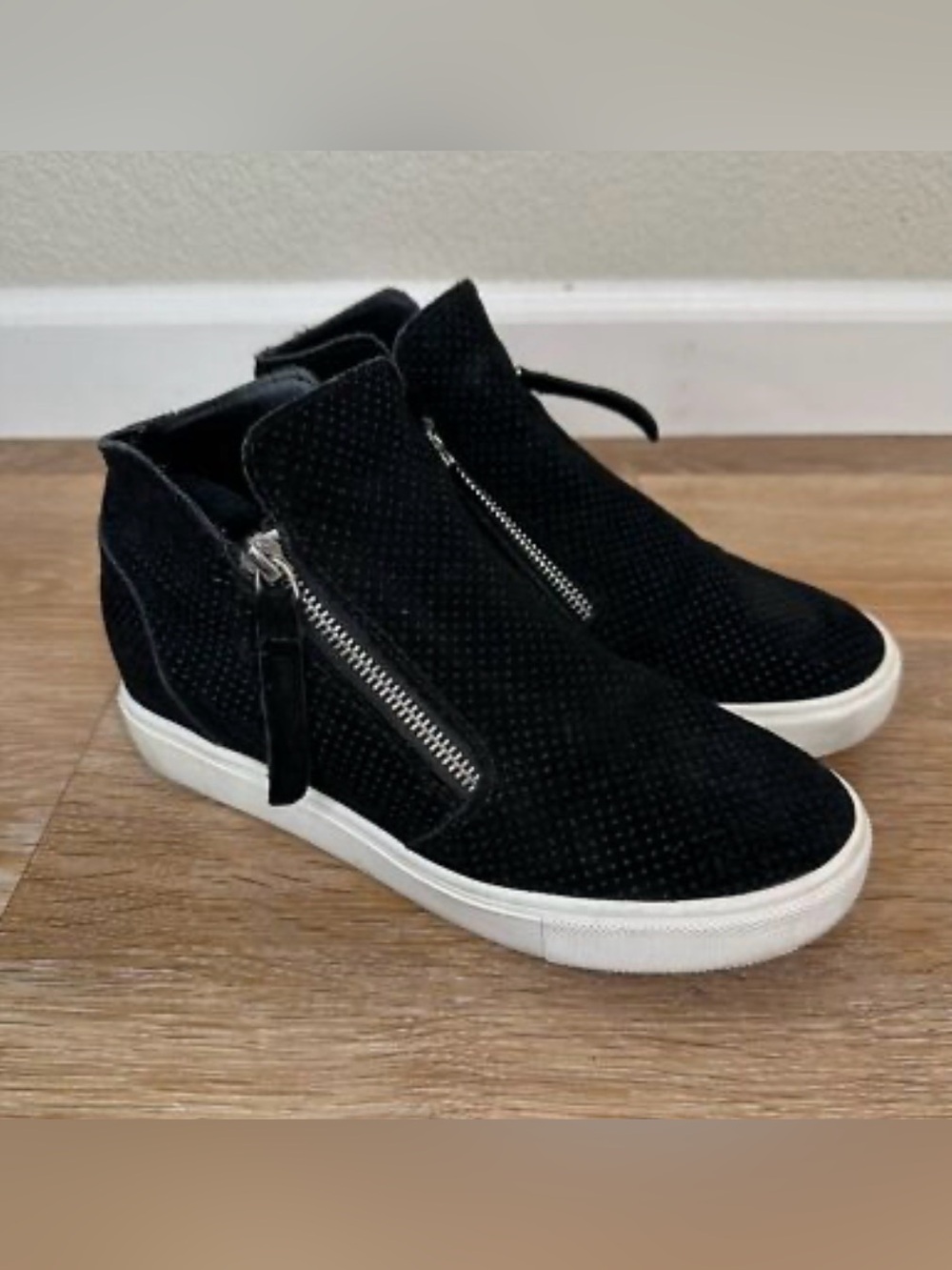 Black Suede Zip-Accent Women's Sneaker